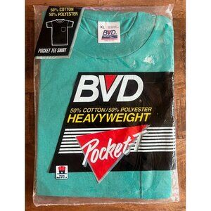 VTG BVD Men's Solid Green Heavyweight Pocket T-Shirt NOS XL 1992 50/50